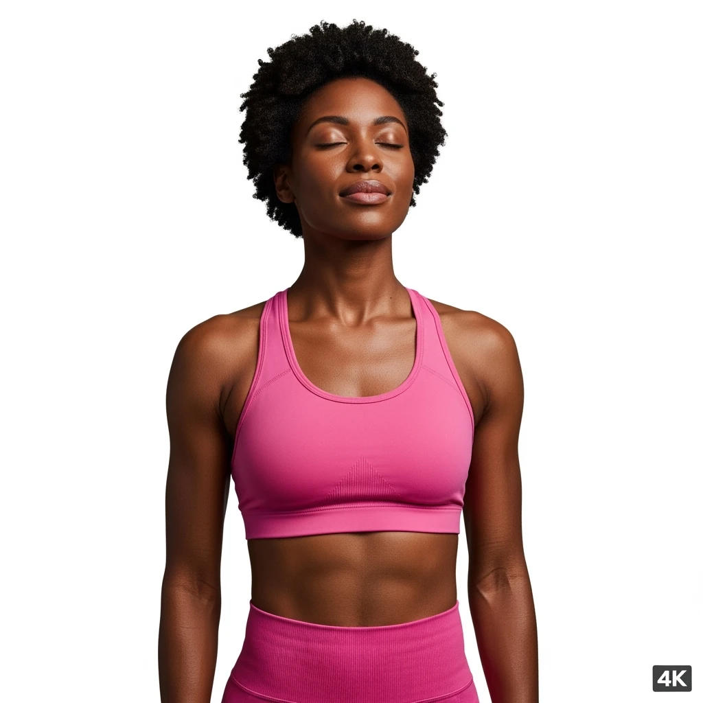 DONNA FITNESS RILASSATA CON GLI OCCHI CHIUSI, IPERREALISTICA 4K, SENZA SFONDO emoji