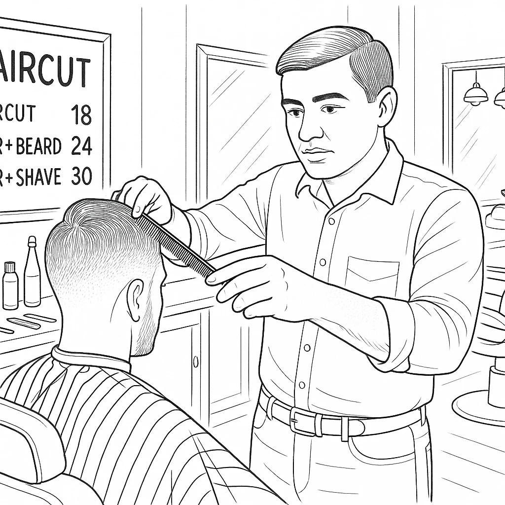 Draw me a sketch of the barbershop, but make sure there's a cash register there. emoji