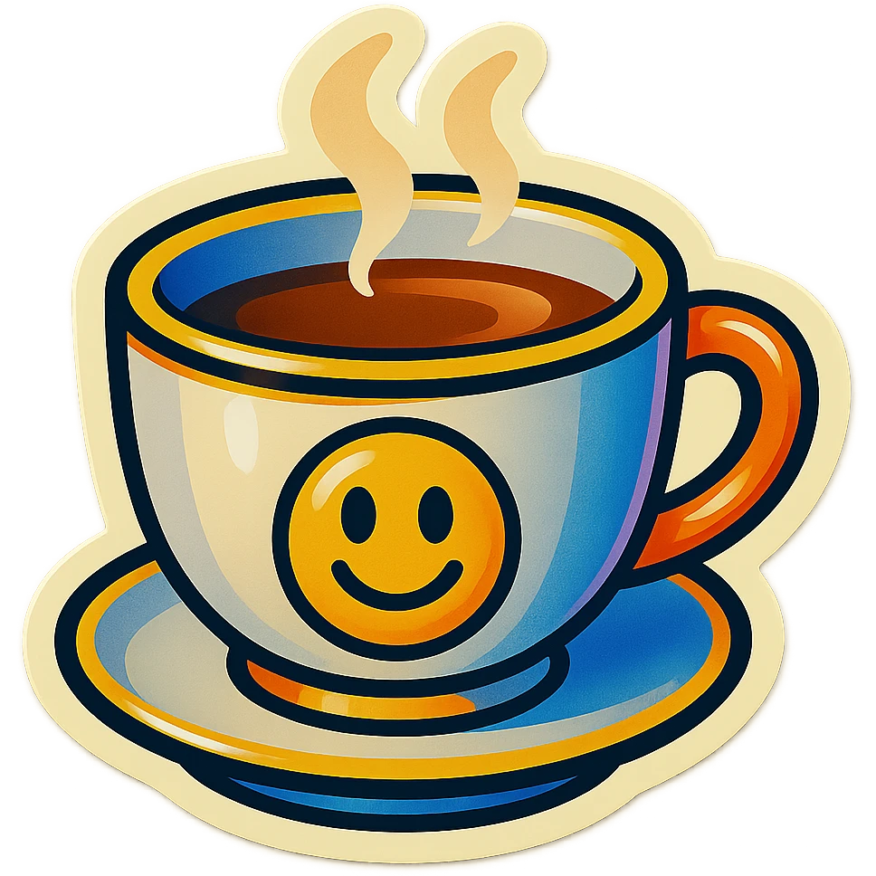 Hermès-style cup of tea, minimal design, Hermès orange handle, gold rim, cute emoji style, more variations, on white or transparent background emoji