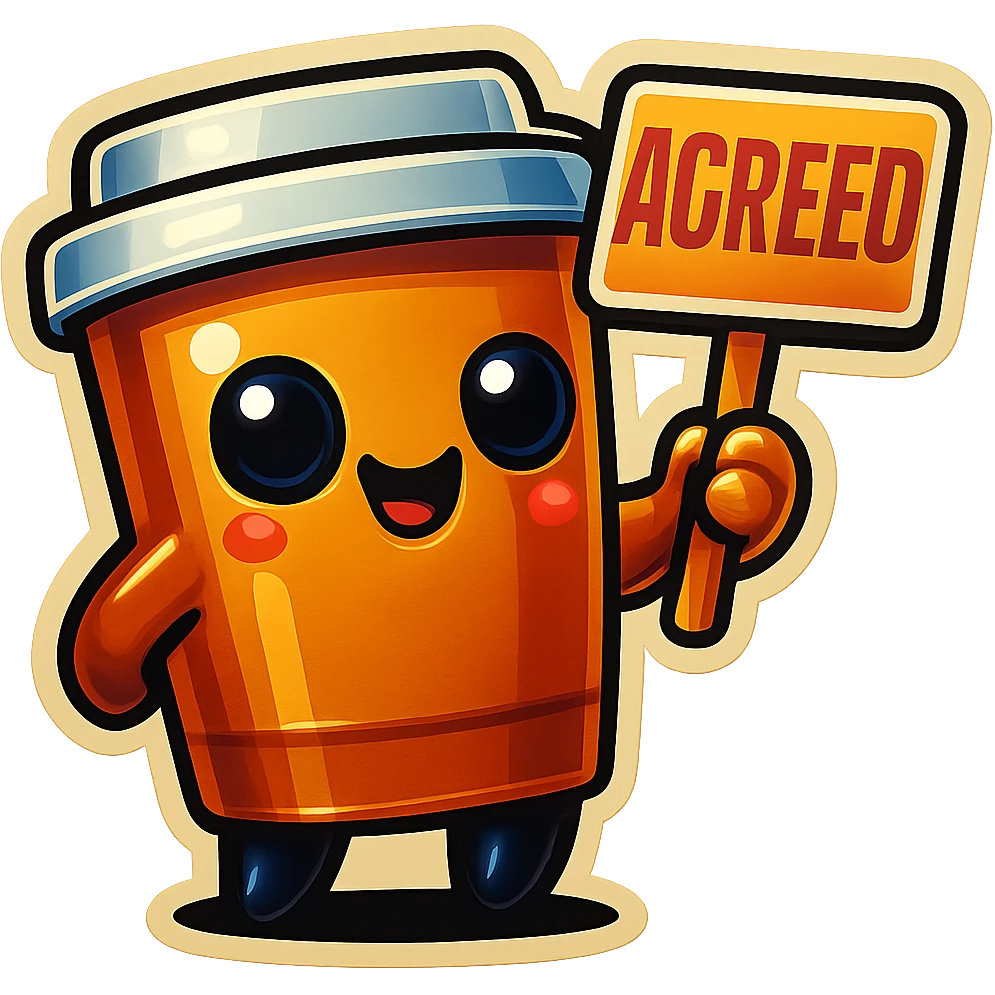Tall coffee cup, holding sign "agreed" emoji