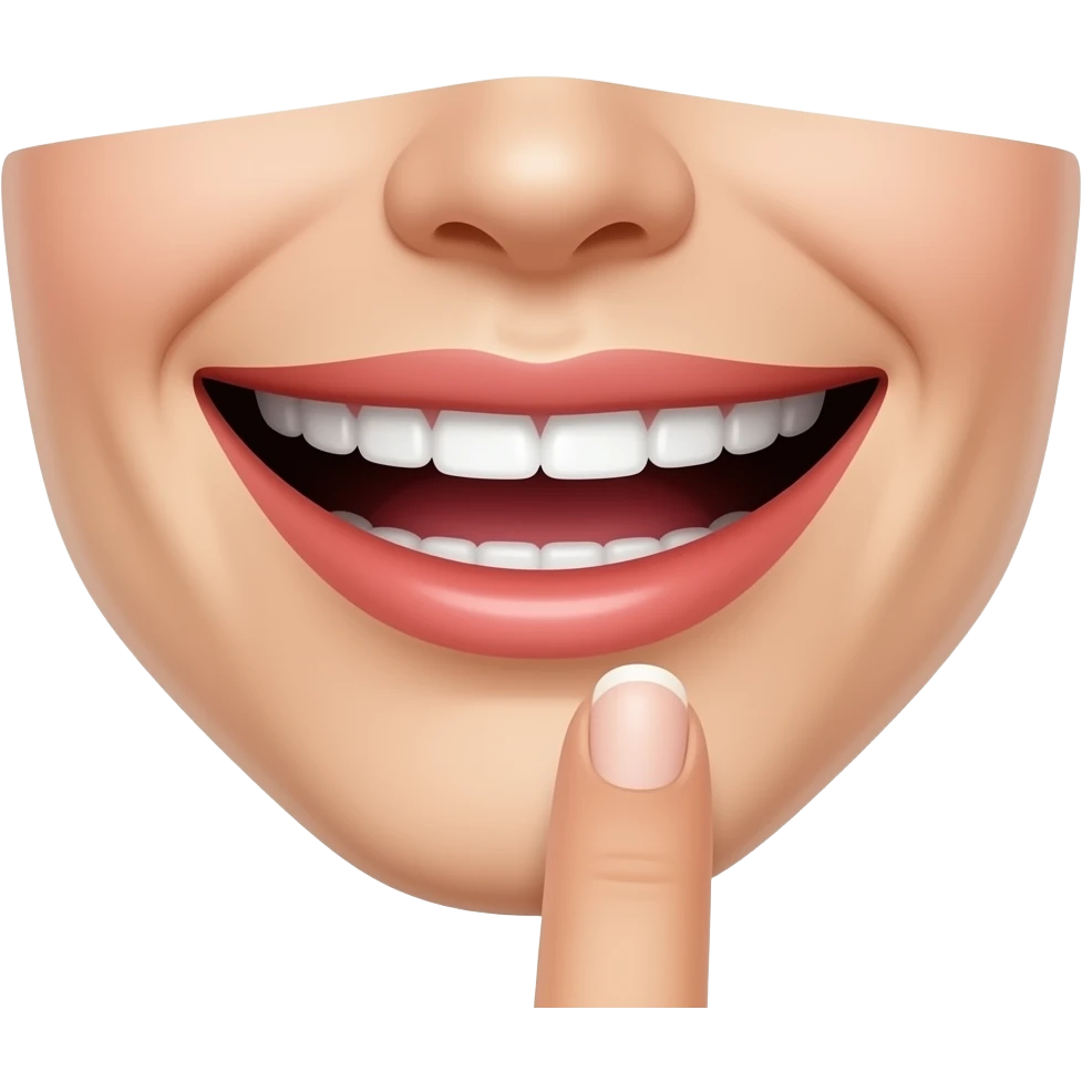 Smiling mouth with a finger on the bottom lips emoji