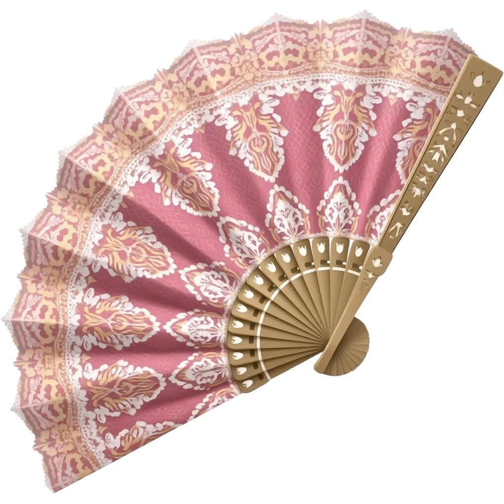 Reddish-pinkish and gold and white rococo pale pink fan with lace emoji