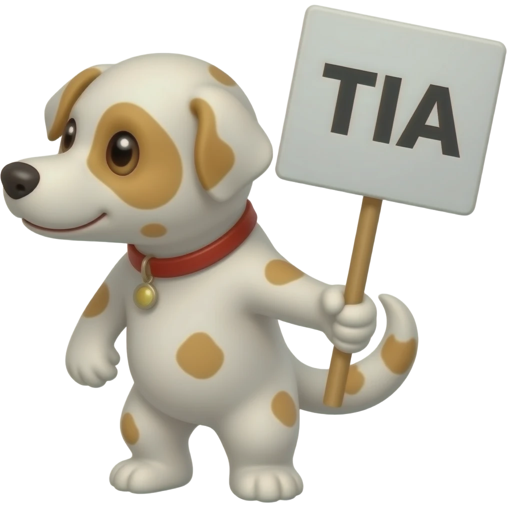 Puppy holding sign that says TIA emoji