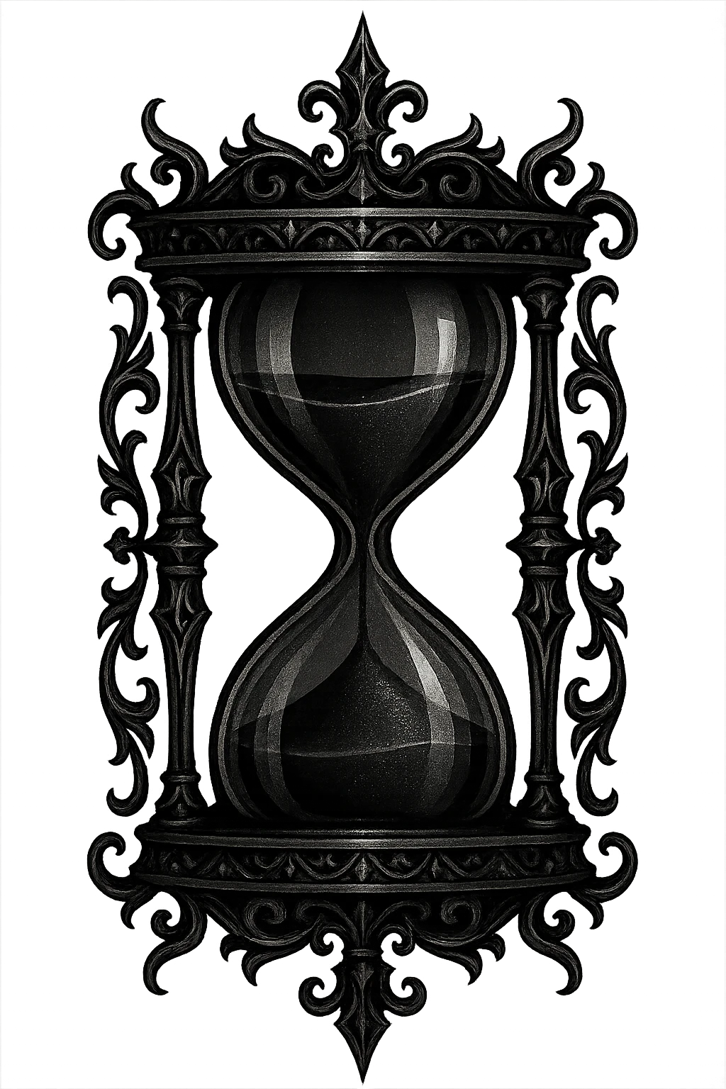 gothic hourglass, black and silver, dramatic and stylish, no background emoji