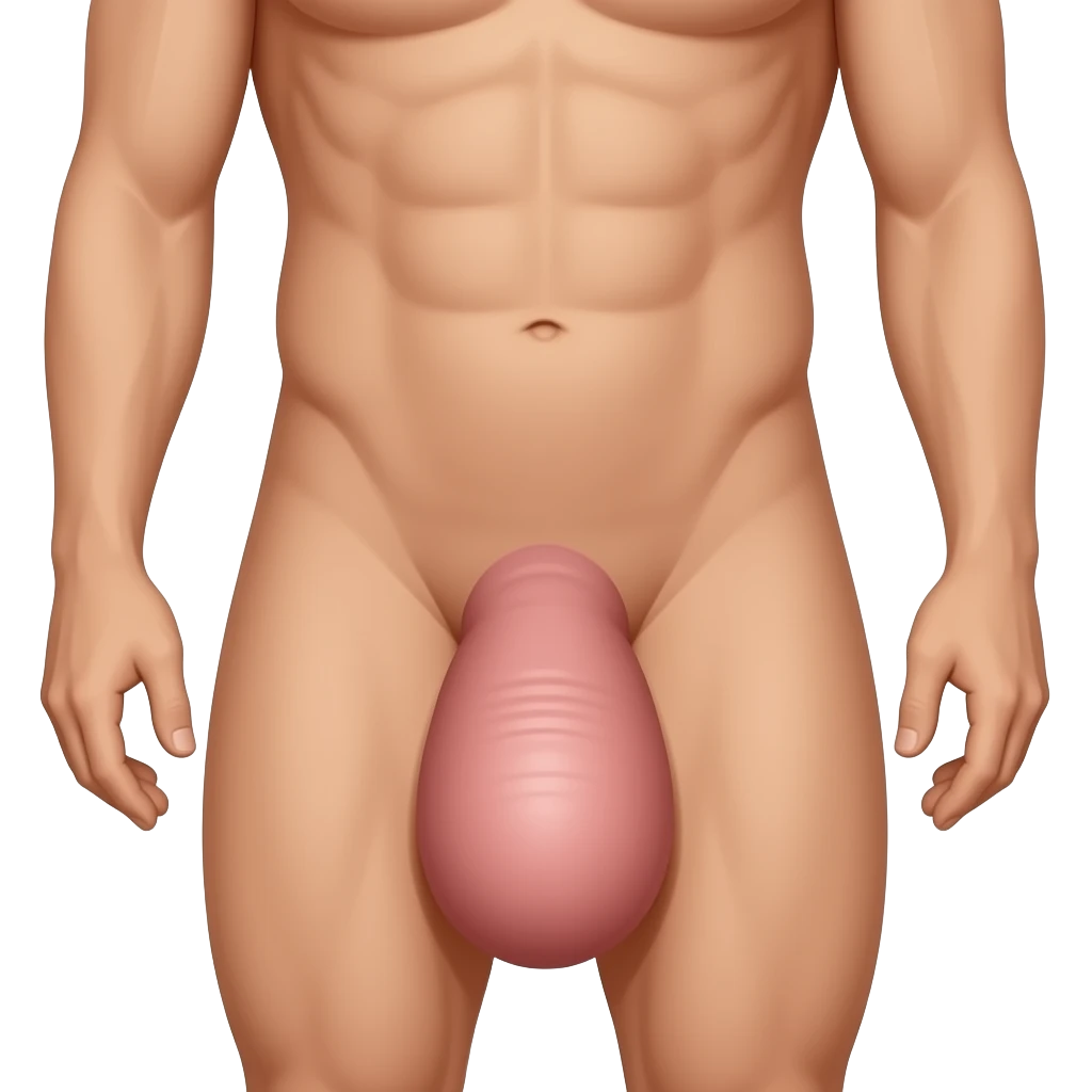 A naked man with a huge penis between his legs emoji