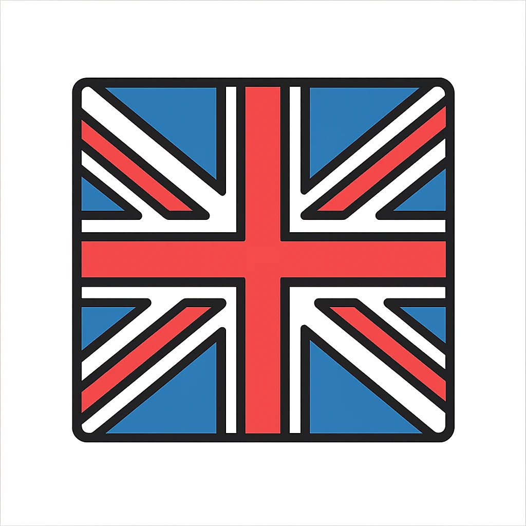 British flag, simple, iconic, bold colors, flat design, clear lines, minimal, geometric, stylized, modern look emoji