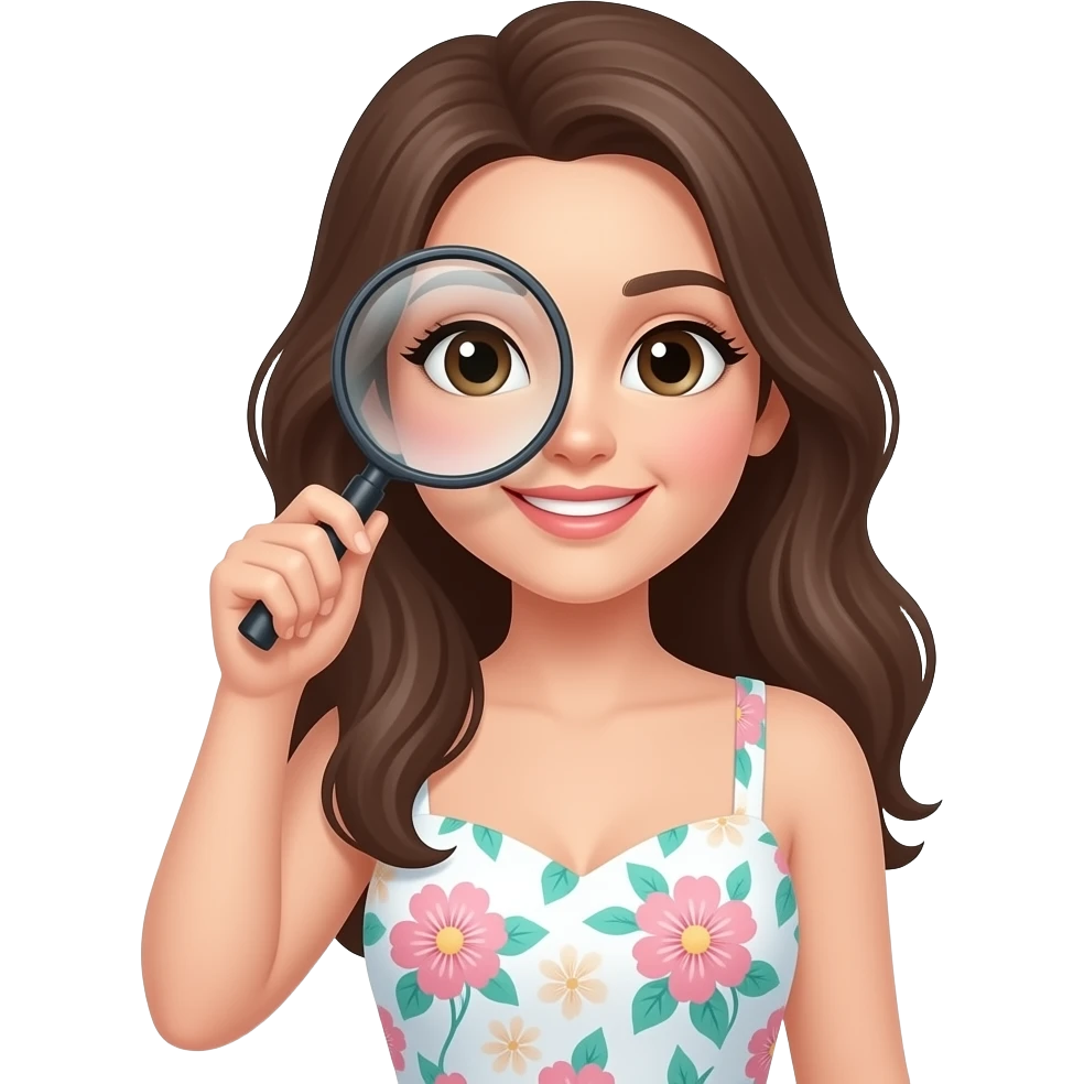 A beautiful, cute woman holding a magnifying glass. emoji