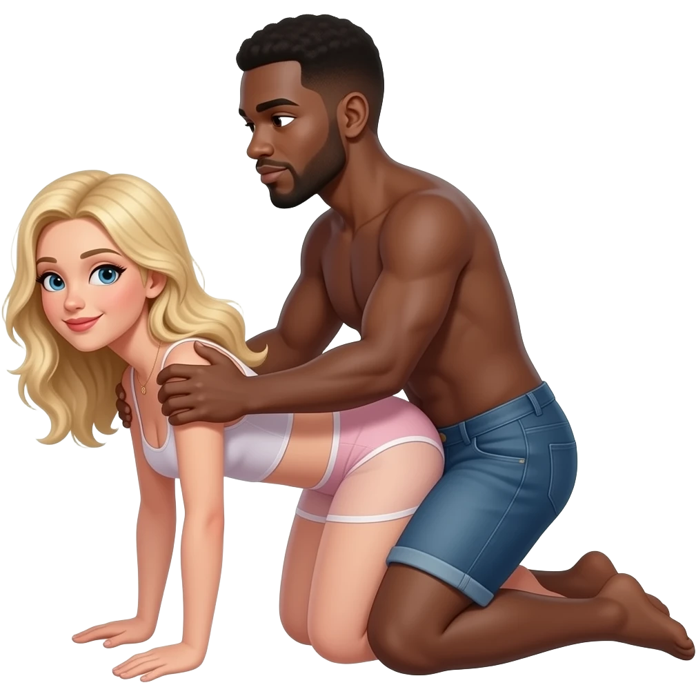 Blonde woman in missionary position for black man emoji