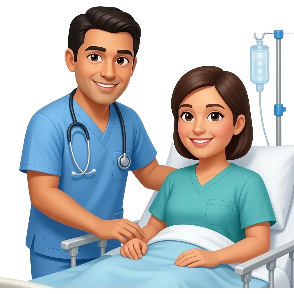 hispanic male nurse helping client and they're friendly with each other emoji