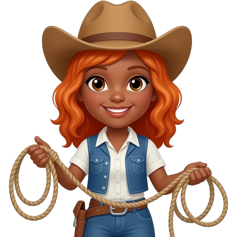 black girl ginger hair cowgirl with lassoo emoji