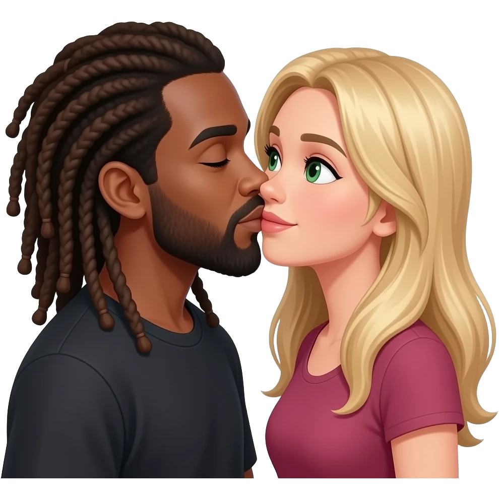 black guy with long dread locksand beard only kissing girl with long blond hair and green eyes emoji