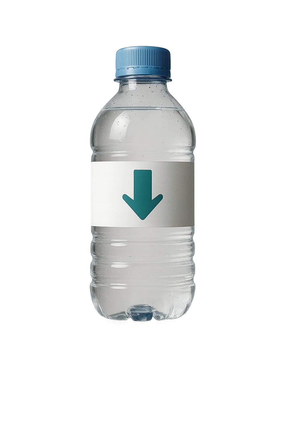 bottiglietta d'acqua con freccia giù fluttuano in aria iperrealistici emoji
