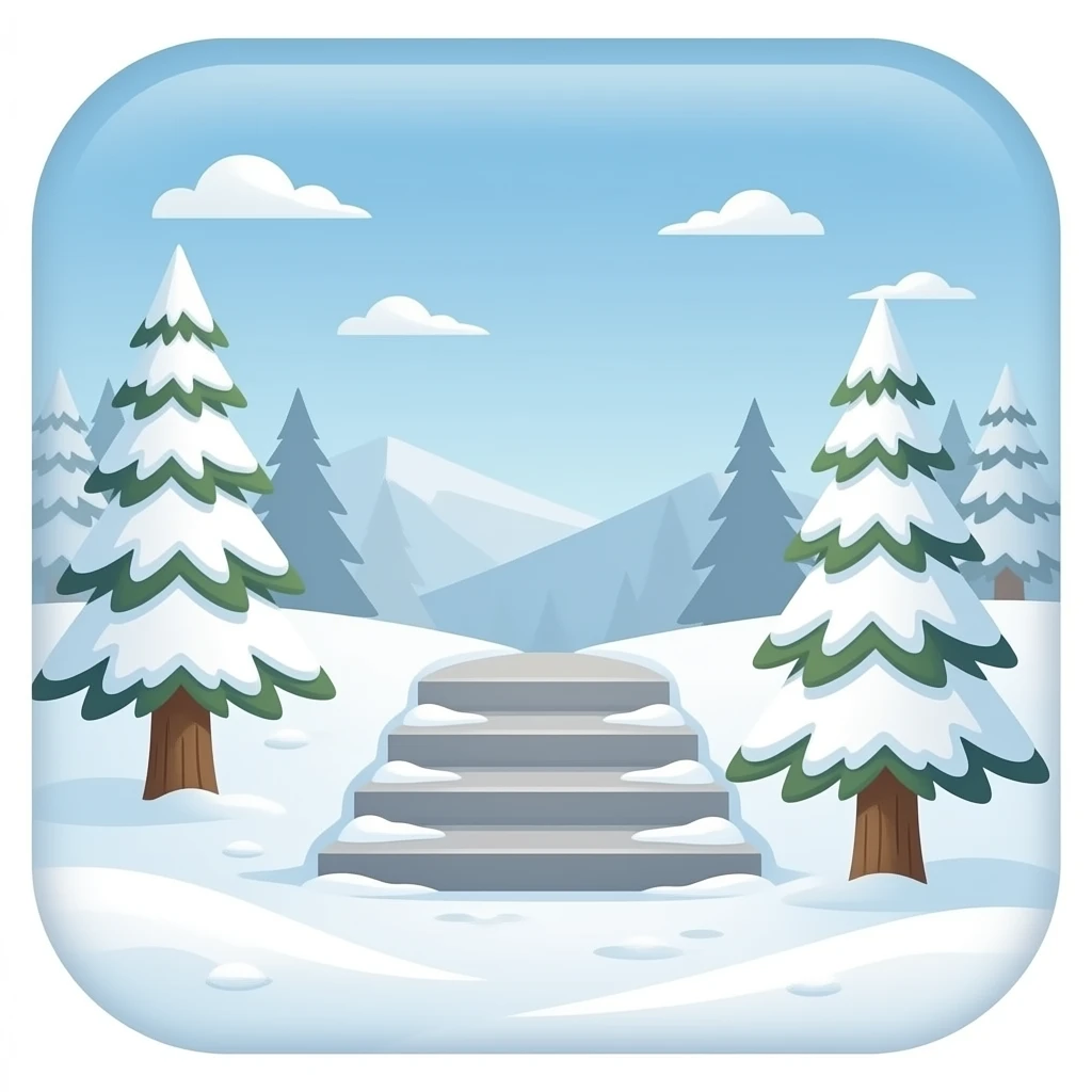 short flight of steps with snow emoji