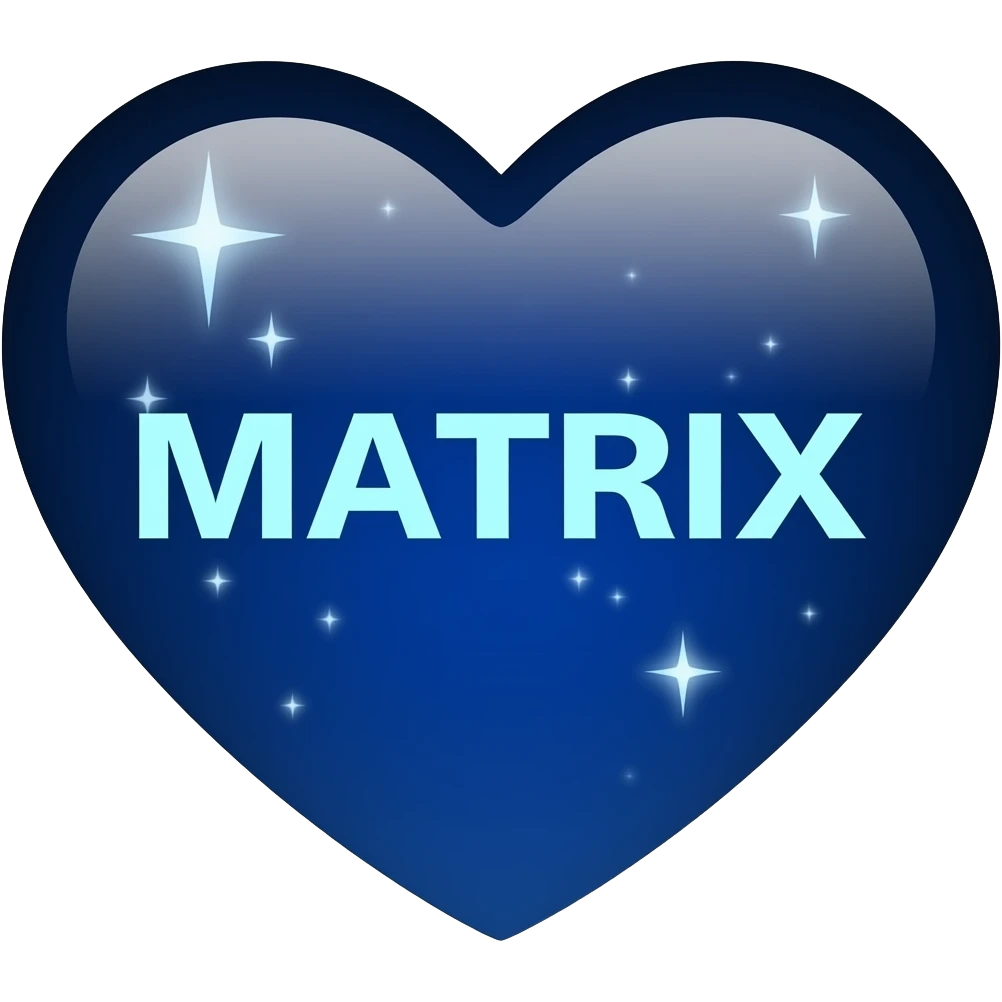 Heart shaped emoji. Night sky themed with stars. The word “matrix” in the middle emoji