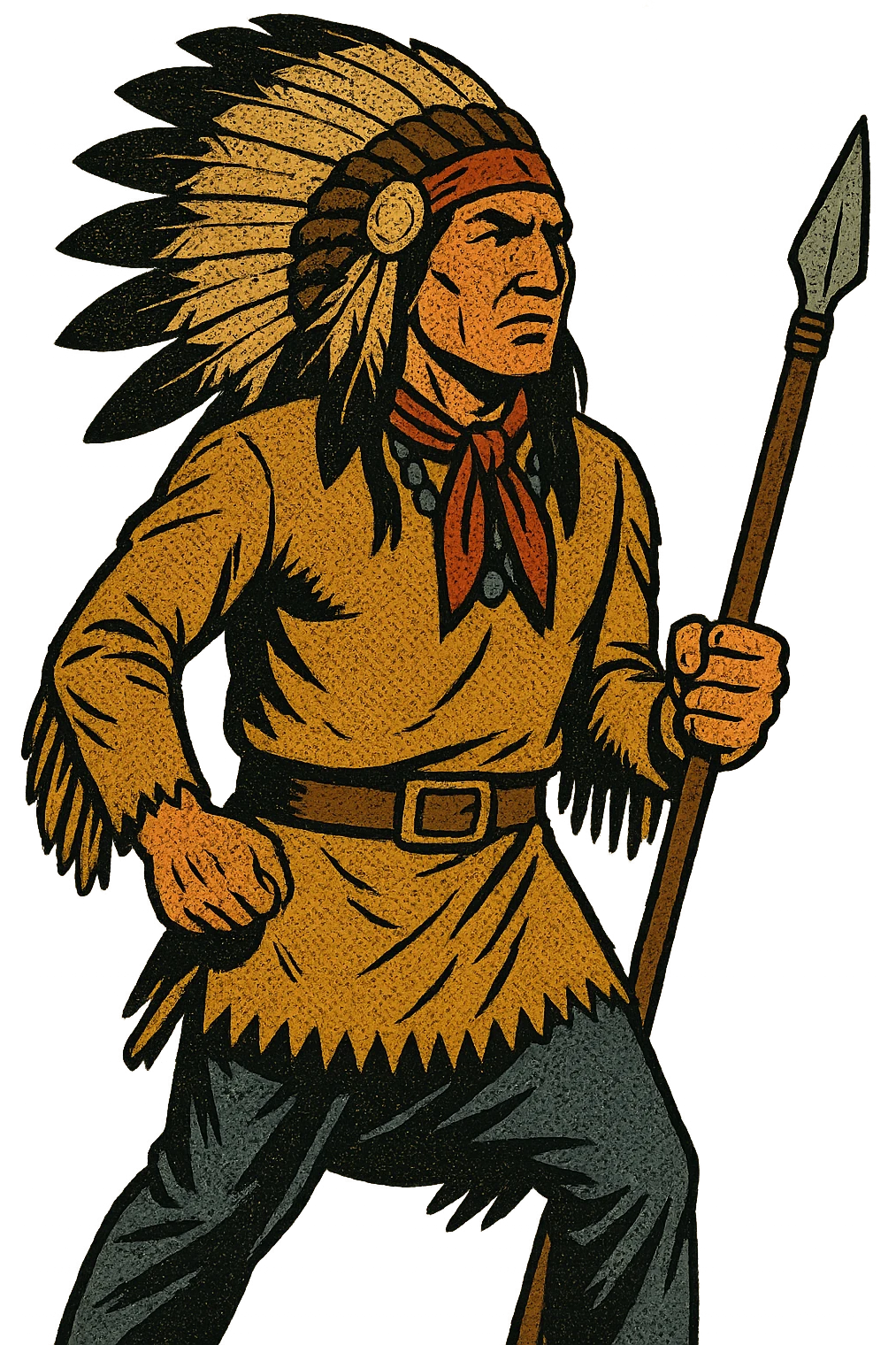 The full body of an 1860s native American chief from the American West who is looking determined emoji