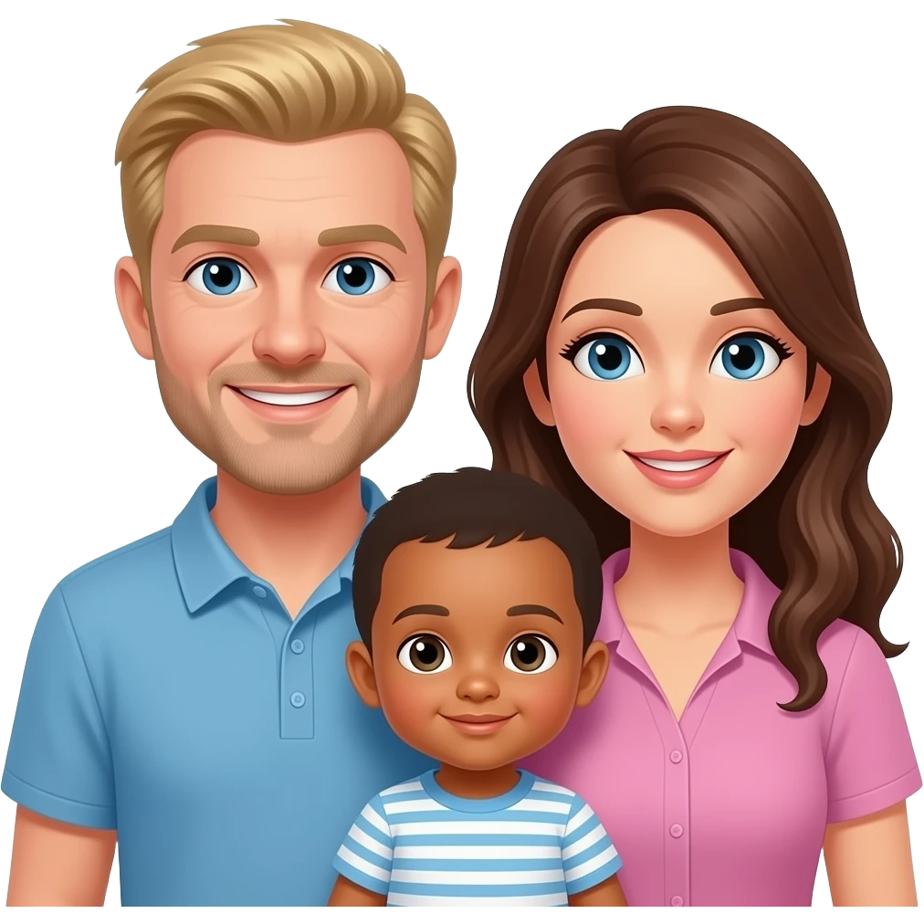 Family of 3 , blond older dad , brown younger mom and mix baby boy emoji