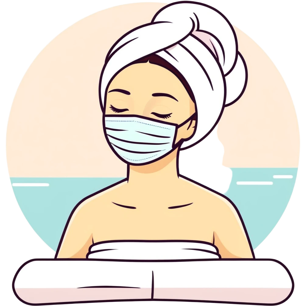 Lady with face mask spa beauty full face relaxing emoji