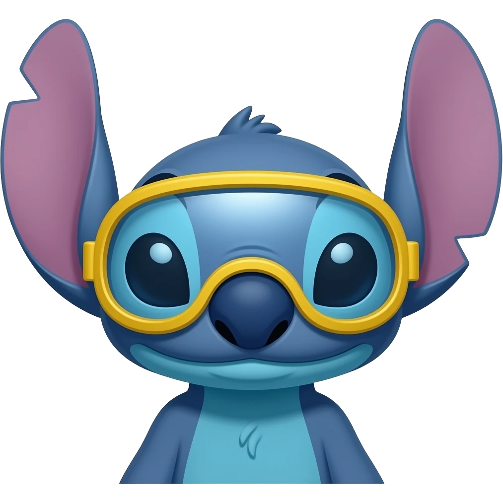disney stich with  swimming goggles cool make it blue googles yellow bezels also dark yellow with white backgound emoji