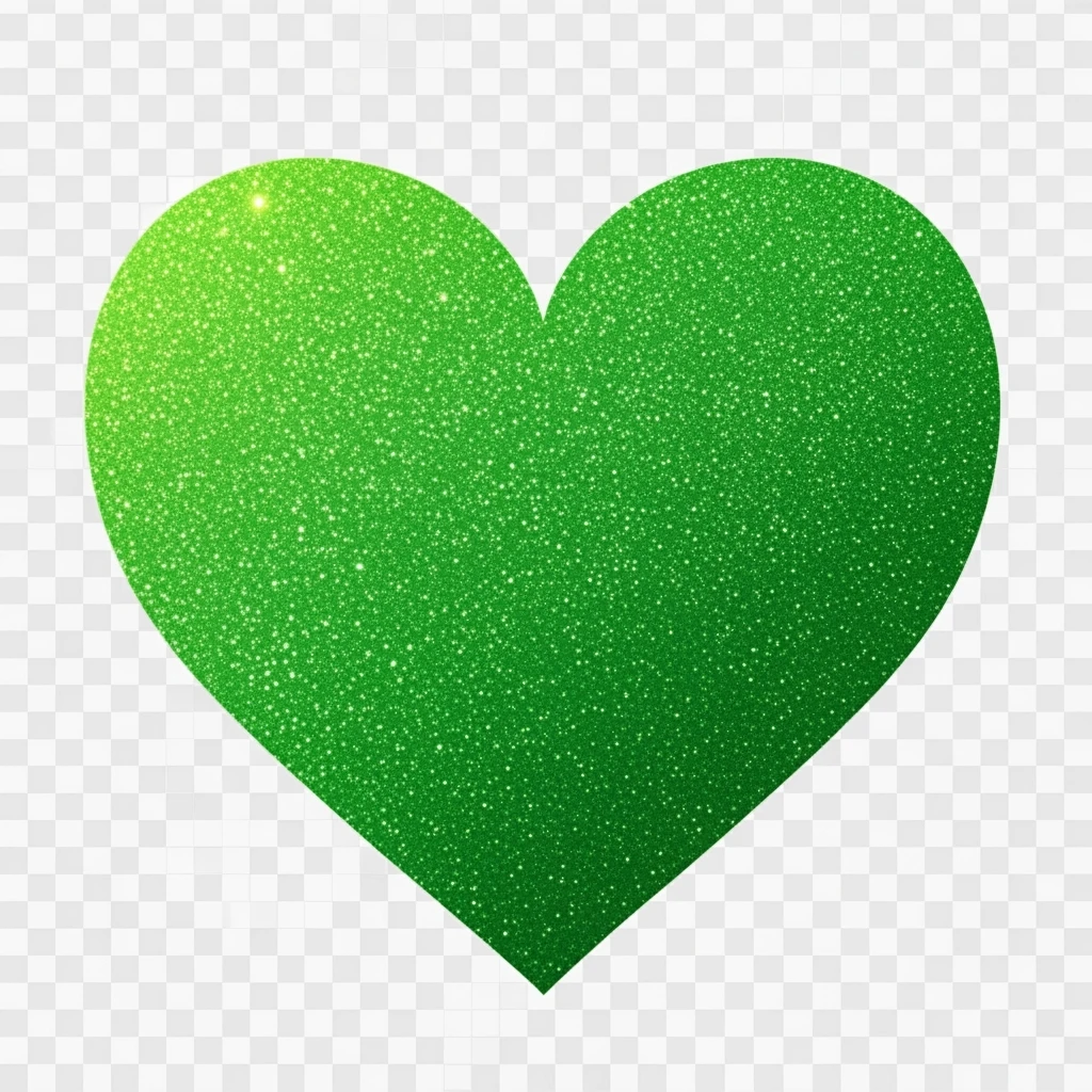 Edit the glittery blue color heart with a subtle gradient and no border to a glittery green color heart with a subtle gradient and no border. Keep the background transparent. Maintain the glittery texture and subtle gradient effect in green emoji