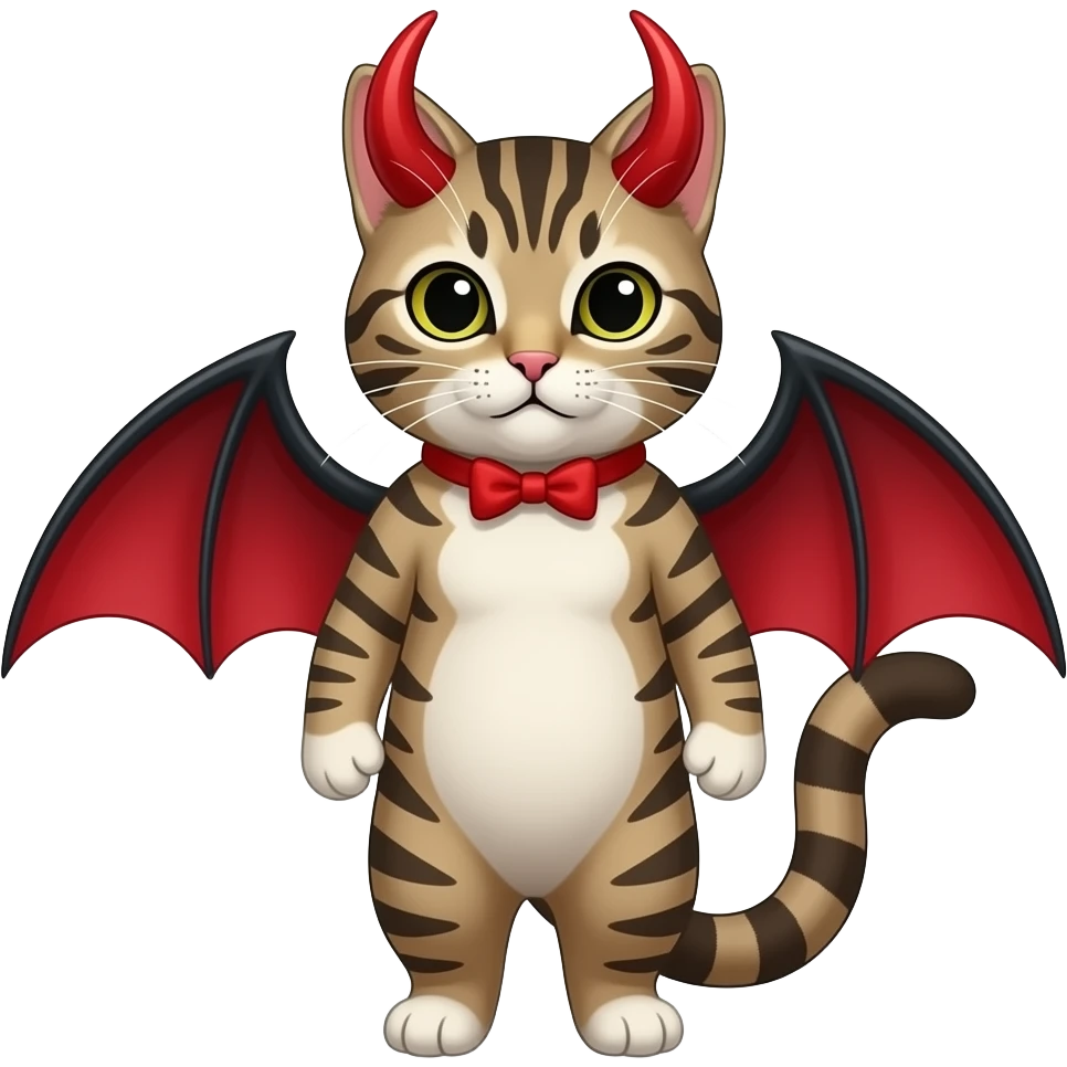 cat  standing pose front view with red devil horns and bat wings emoji