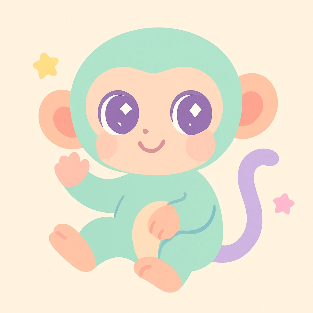 a cute vervet monkey cartoon, big eyes, playful pose emoji