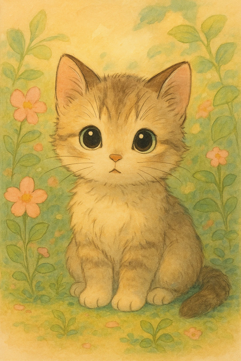 cute kitten, ghibli style emoji