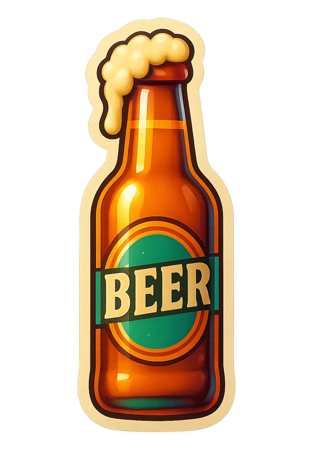 A beer bottle with foam sticker with a vintage design and colorful details emoji