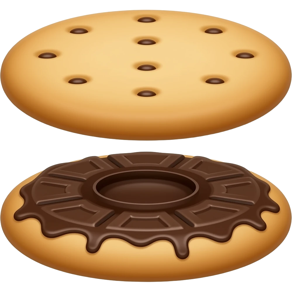 Una galleta arriba y otra abajo con malvadisco y chocolate  emoji