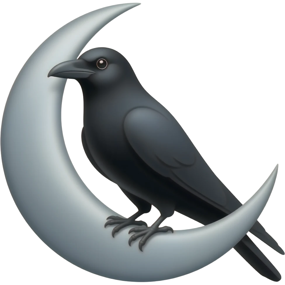 A raven silhouette seen against a very large crescent moon icon. emoji