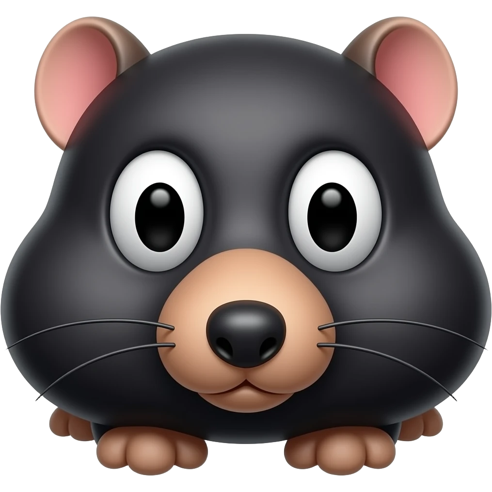 Hazme un emoji de como un topo pero que sea de color negro gordito con nariz de perro y con orejas de topo y que sus ojos esten como abiertos emoji