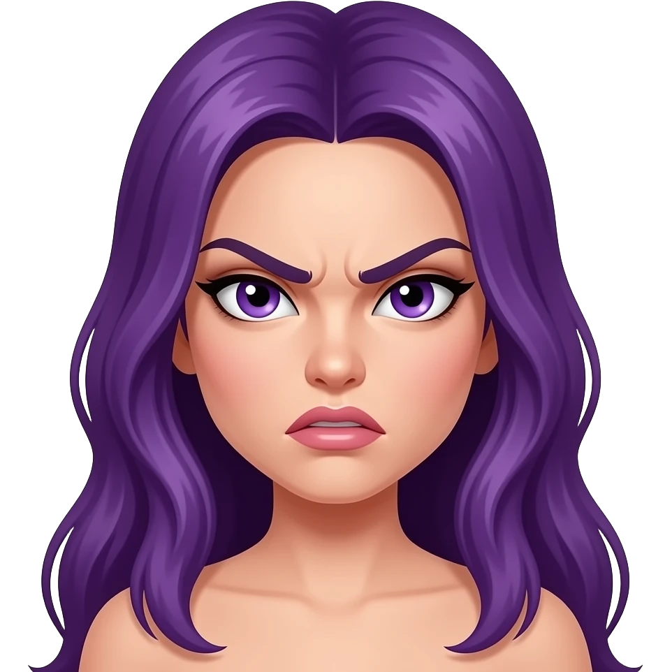 sexy girl with long purple hair and purple eyes is angry emoji