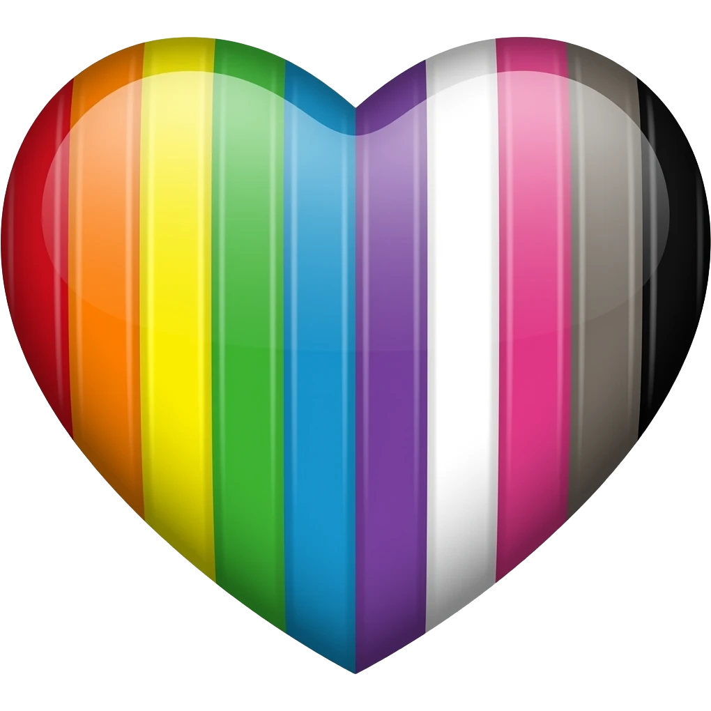 Progress flag heart red, orange, yellow, green, blue, violet, white, pink, light blue, brown and black emoji