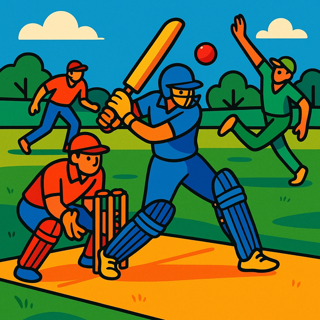 stylized illustration of a cricket game, vibrant toon style emoji