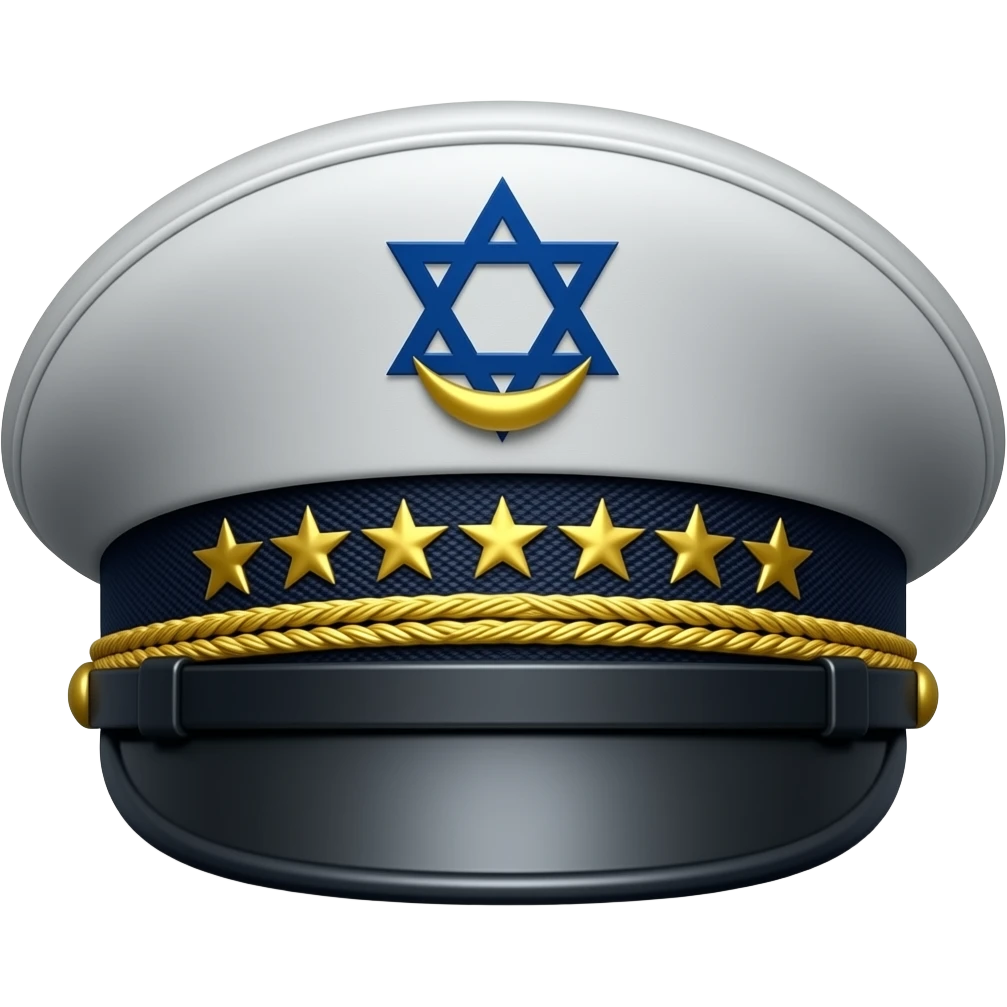 flat Israeli Kepi hat with gold stars and a gold crescent on the side emoji