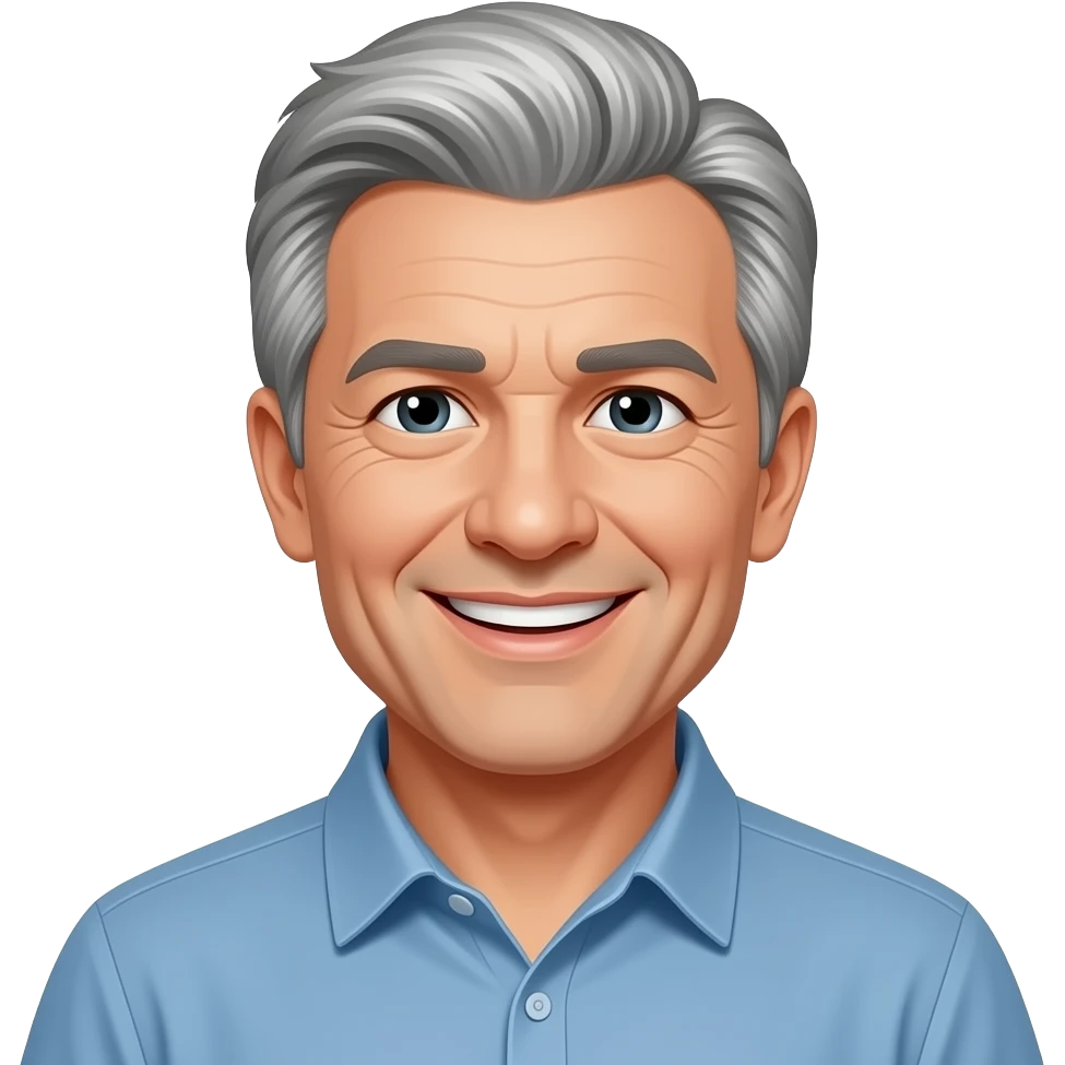 Wavy Grey haired middle aged with smile emoji