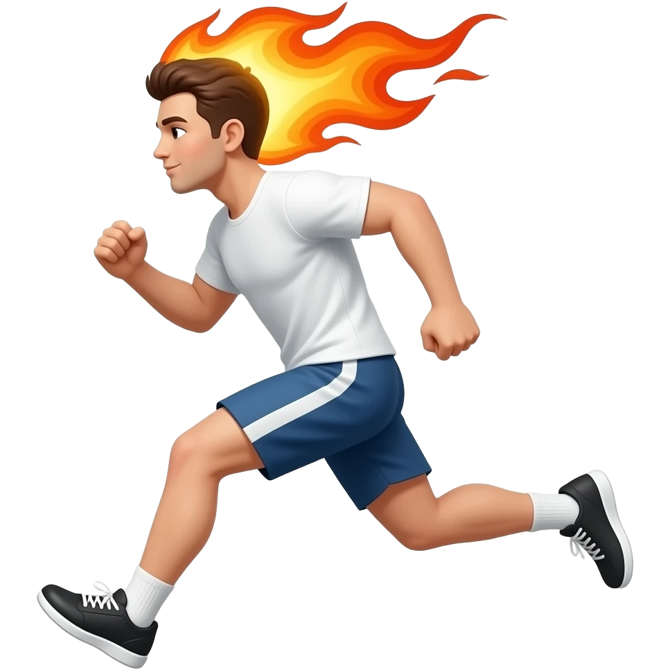 Man running with fire emoji