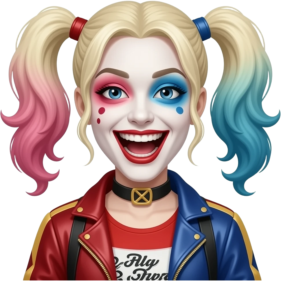 harley quinn haciendo que aguanta un cartel invisible riendose a carcajadas emoji