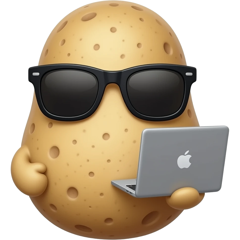 front shape of potato wearing sunglasses with laptop without face emoji