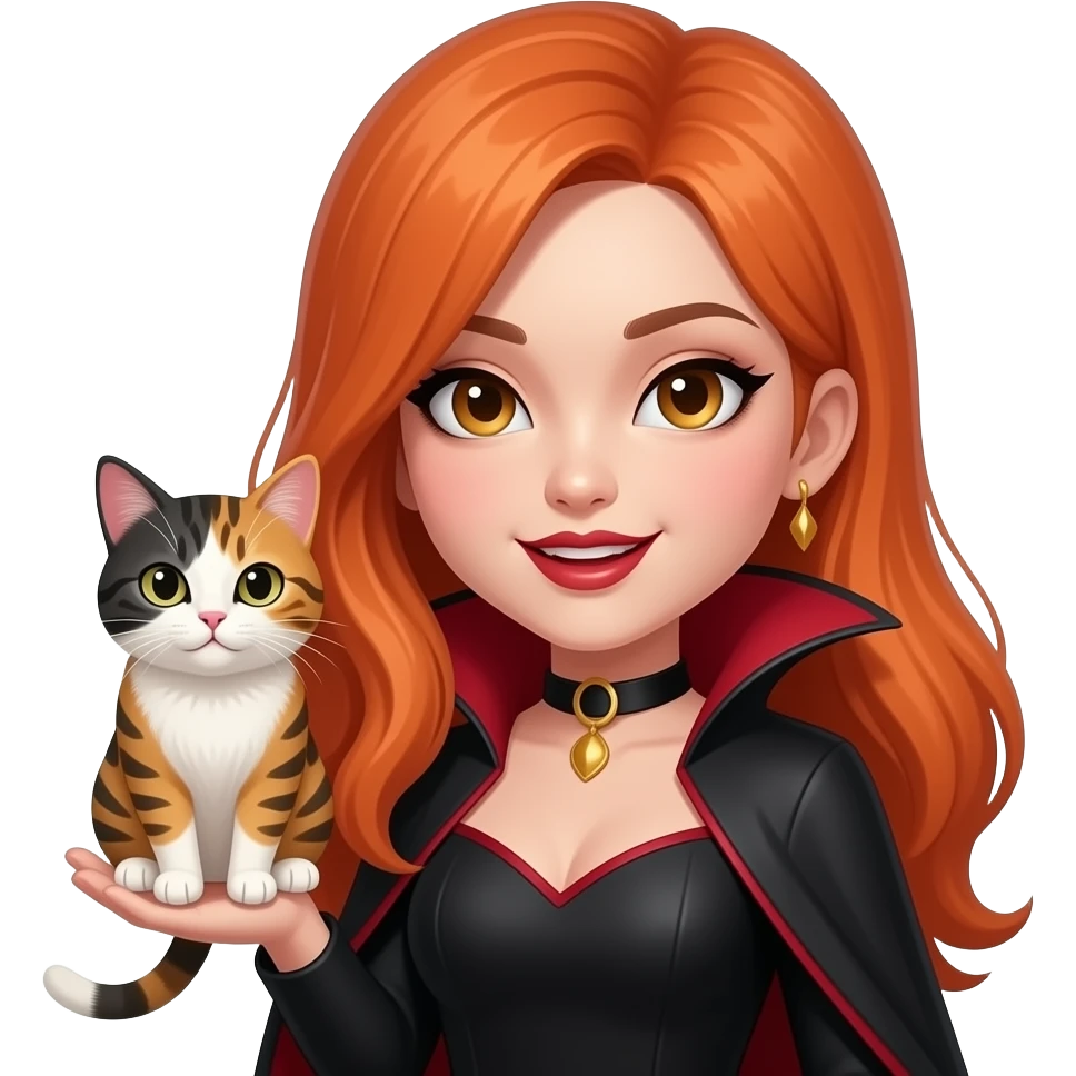 orange hair asian women Vampire with cat in hand emoji