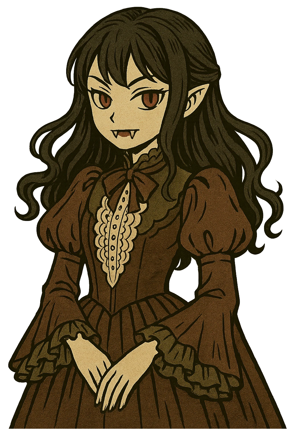 Remove the background, keep the vampire girl in gothic anime style with transparent background, focus on detailed gothic anime style character with no background. emoji