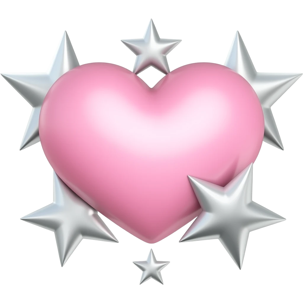 Light  pink heart with silver chrome stars around the heart emoji