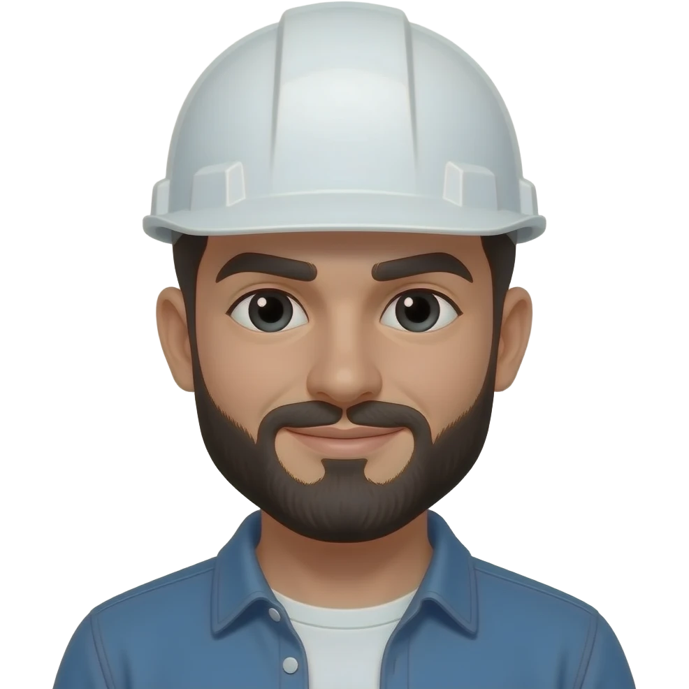 ingeniero de casco blanco ropa casual barba negra ojos negros emoji