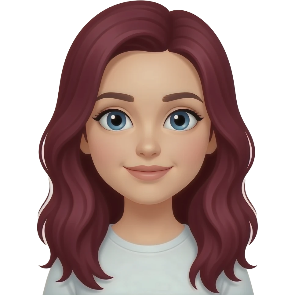 Uma menina do cabelo comprido da cor vermelho escuro emoji