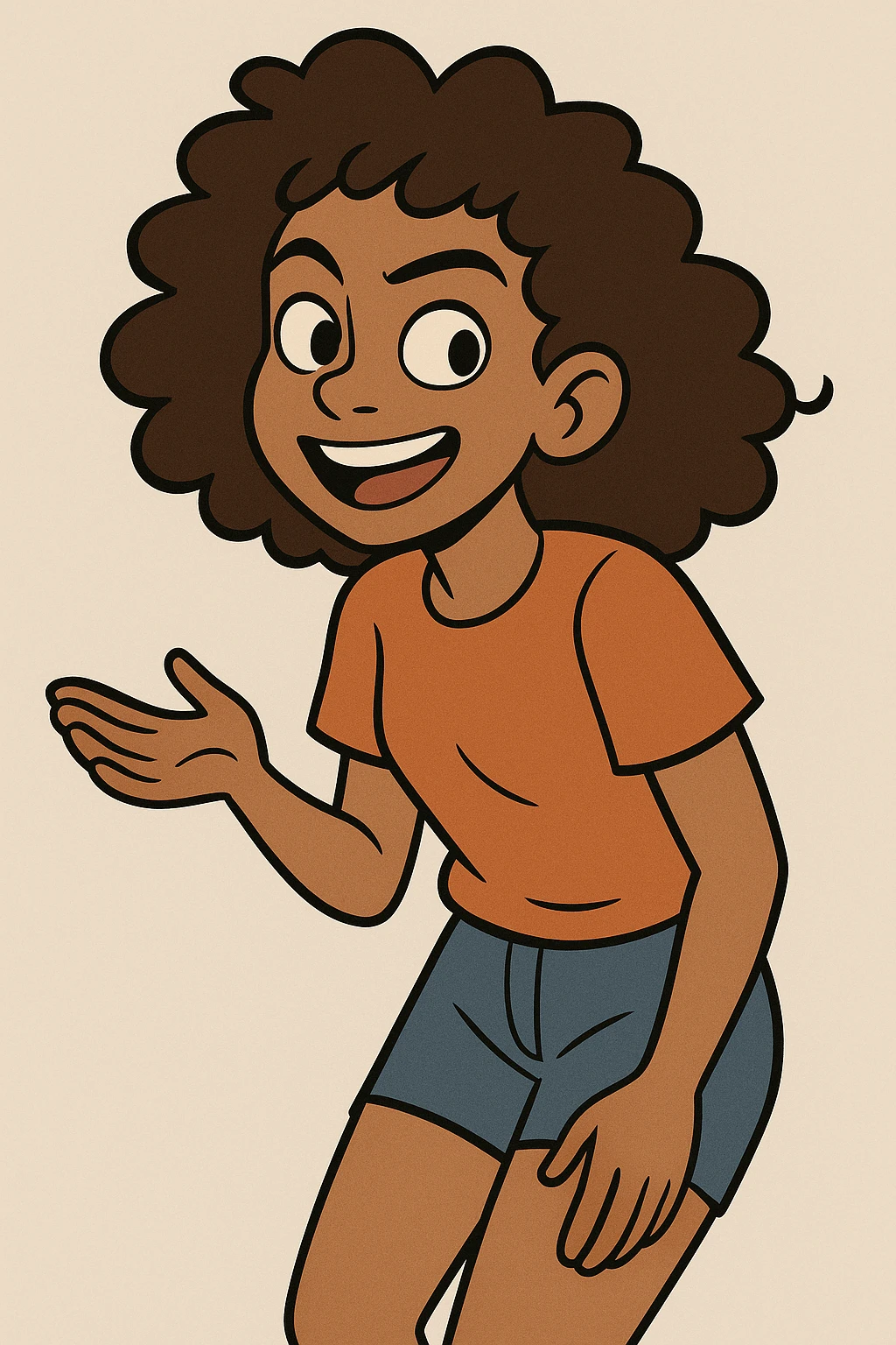 menina parda com cabelos cacheados, simplified realistic style, clean lines, minimalistic emoji