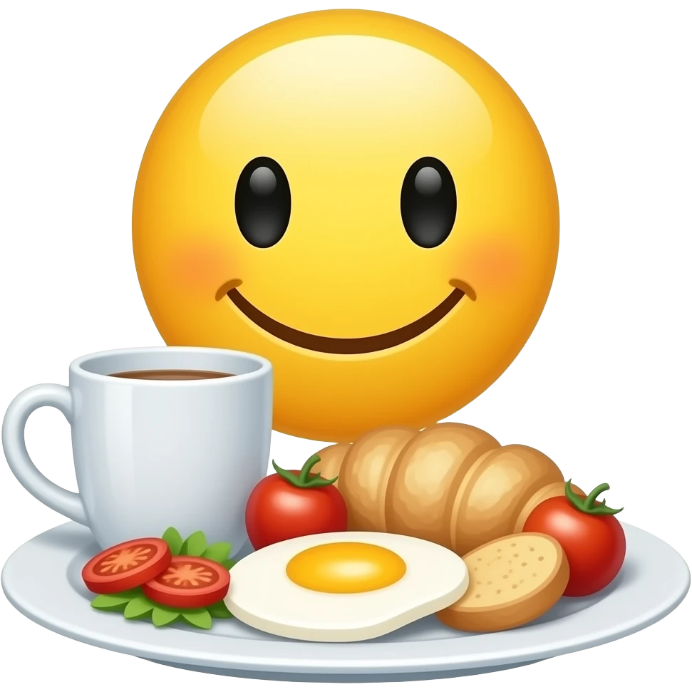 Yellow smiley emoji with good morning breakfast emoji