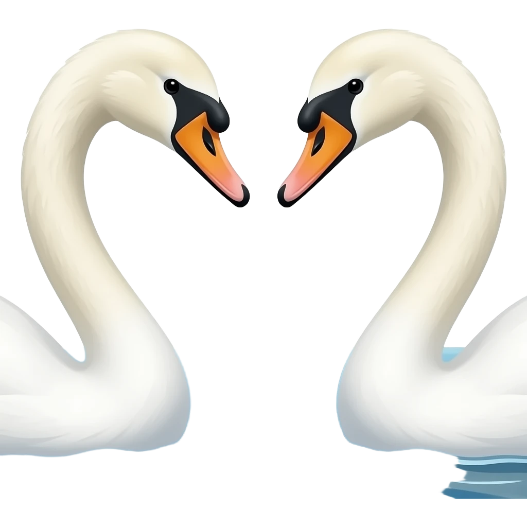 Two swans seeing each other in sea make their head full white white emoji