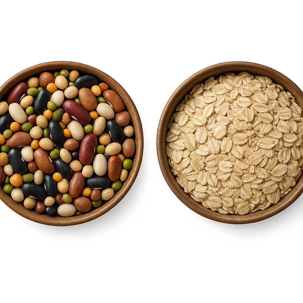 BOWL DI LEGUMI INSIEME A BOWL DI FIOCCHI DI AVENA POGGIATE,  iperrealistico 4k emoji