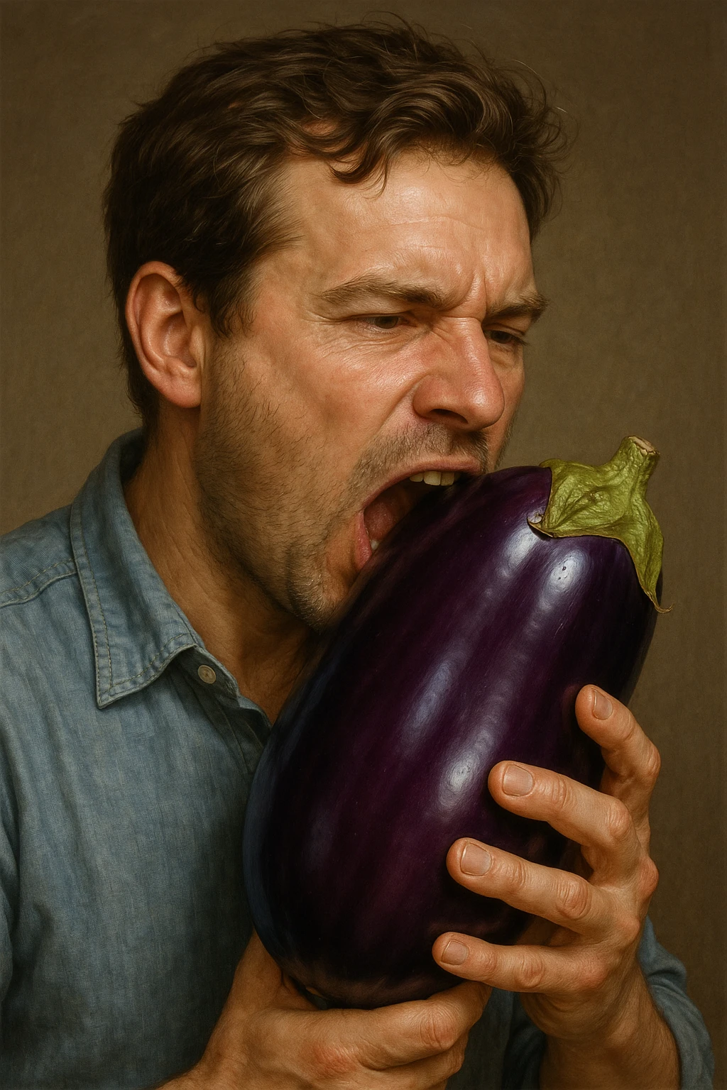 man eating a big eggplant, style 4 emoji