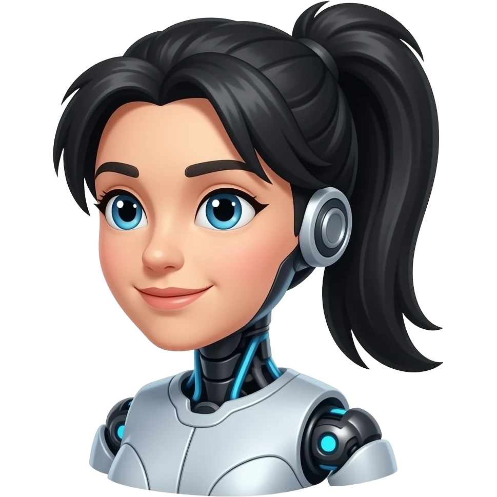 robotic agent with black hair ponitail emoji