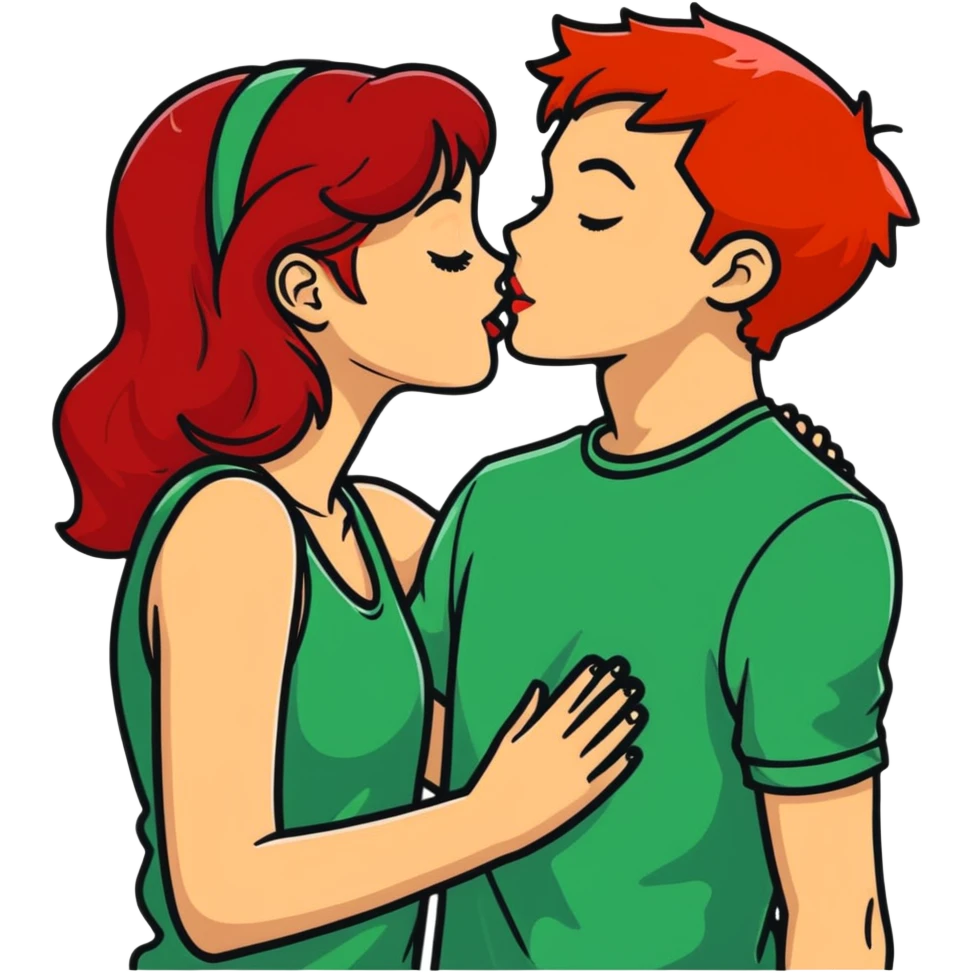 Girl with red hair kissing her boyfriend emoji
